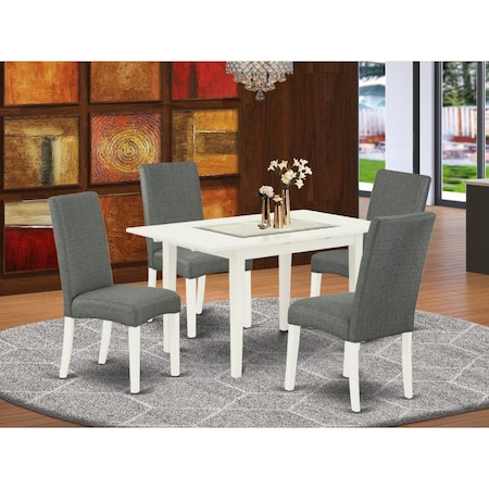 East West Furniture 5 Piece Norfolk Wooden Dining Table Set - Linen White NODR5-LWH-07